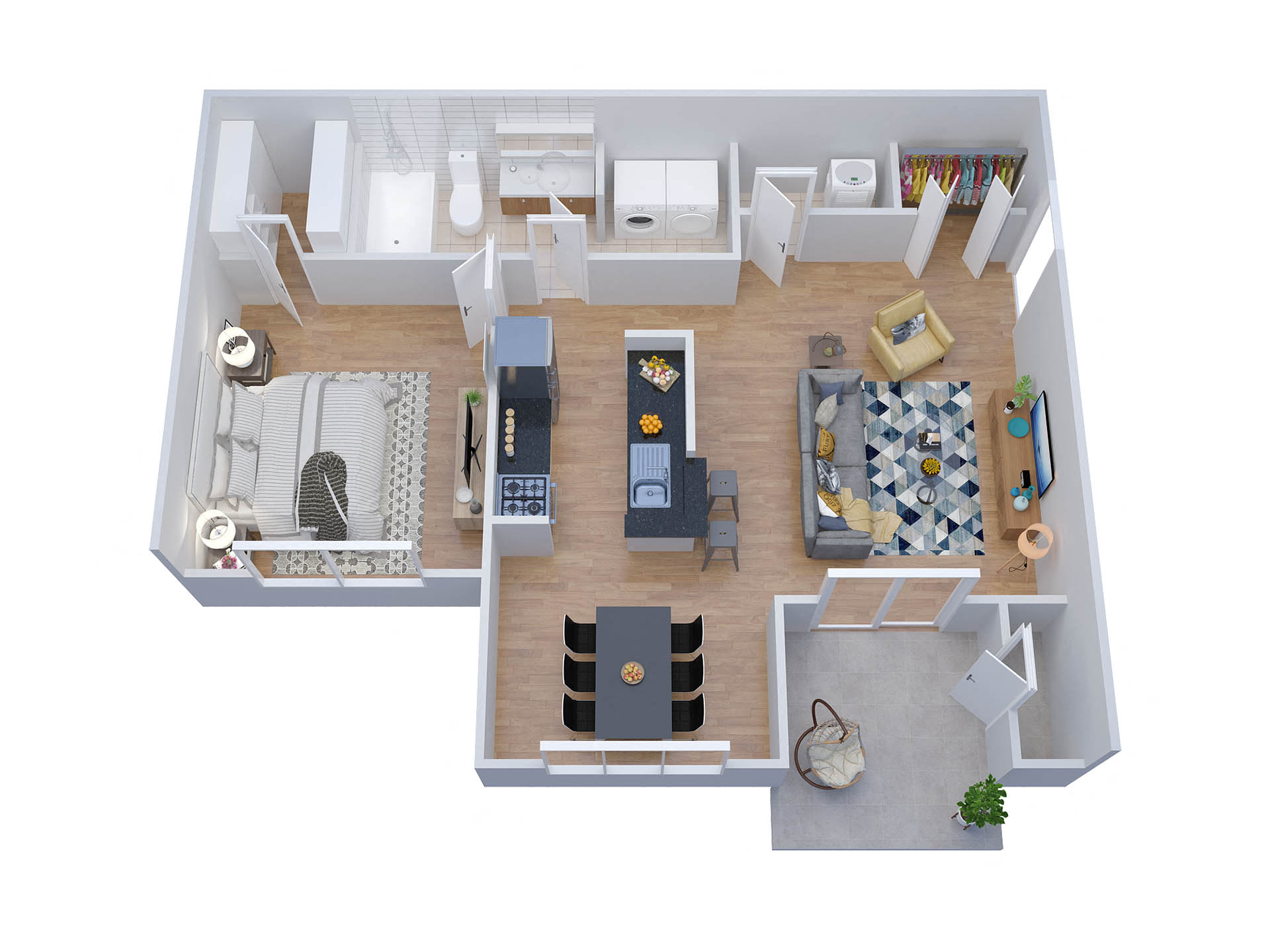 Floor plan for 1 bed, 1 bath, 720 sqft